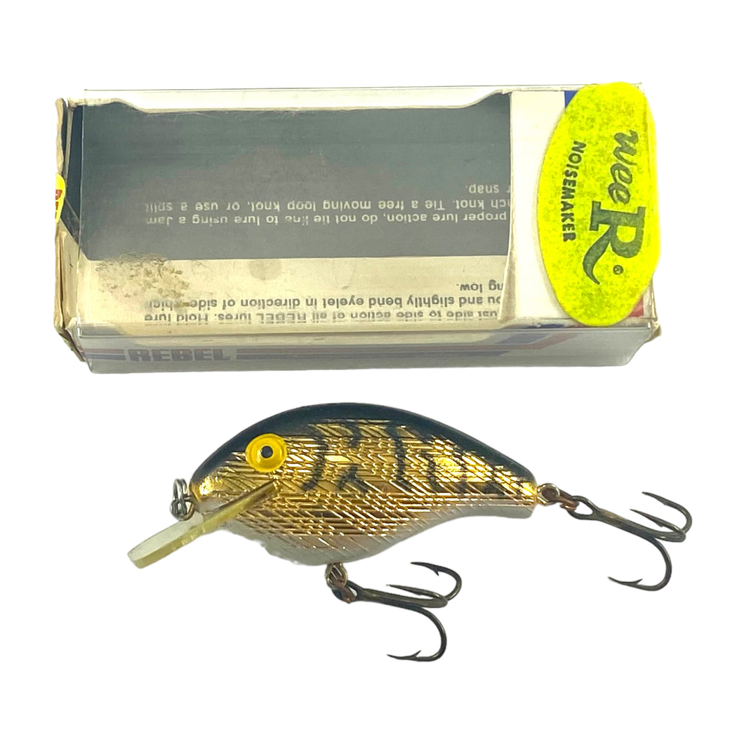 Left View of REBEL LURES Square Lip WEE R SHALLOW Fishing Lure in GOLD/BLACK BACK w/ STRIPES
