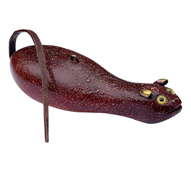 Right Facing VIew of DULUTH FISHING DECOY by JIM PERKINS • MUSKRAT w/ LEATHER TAIL
