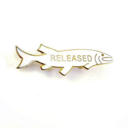 White Enamel RELEASED MUSKY Fish Pin