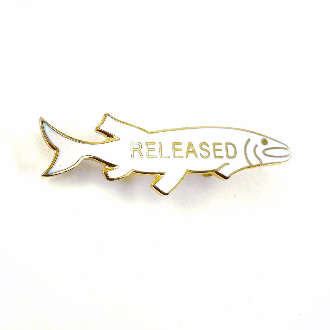 White Enamel RELEASED MUSKY Fish Pin
