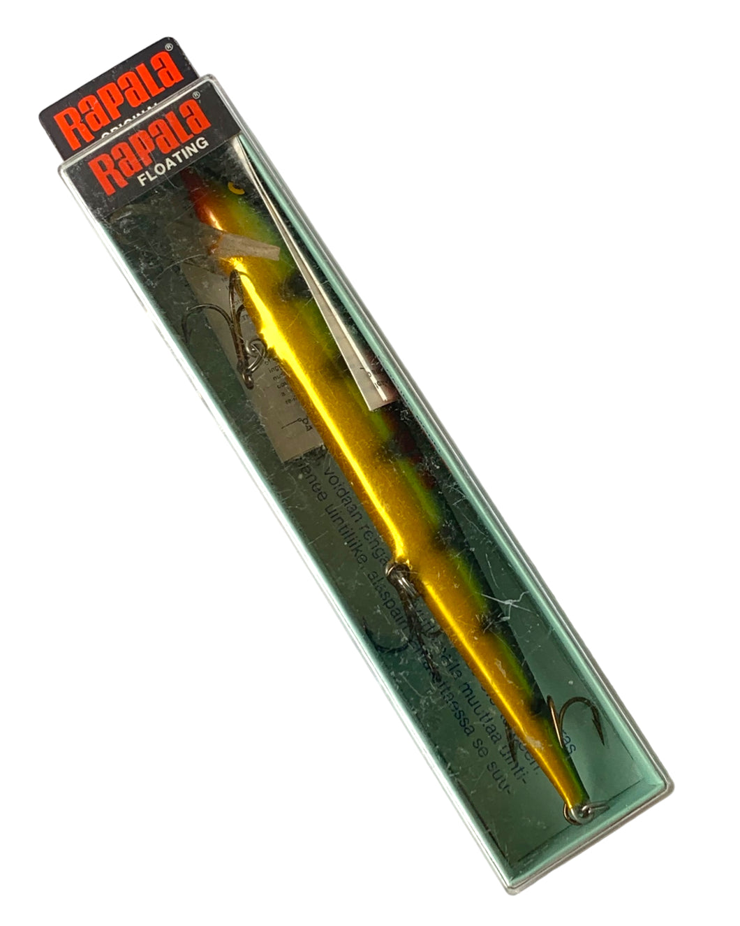 Boxed View of RAPALA ORIGINAL FLOATING 18 (F-18) Fishing Lure in Perch. Finland Made. Only at Toad Tackle.