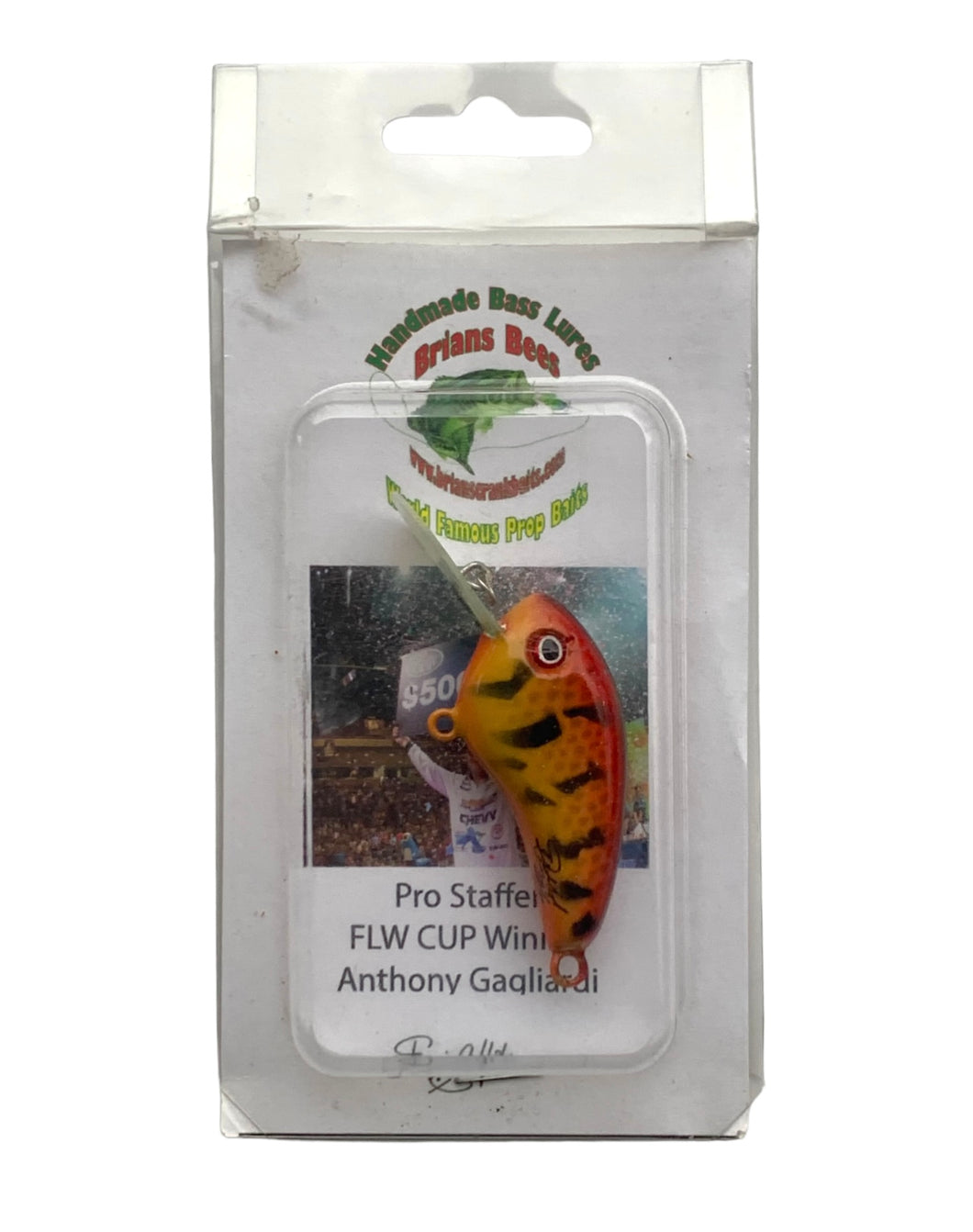 Front Package View of Handmade Bass Lures BRIAN's BEES CRANKBAITS BABY BEE Fishing Lure in SPRING CRAW