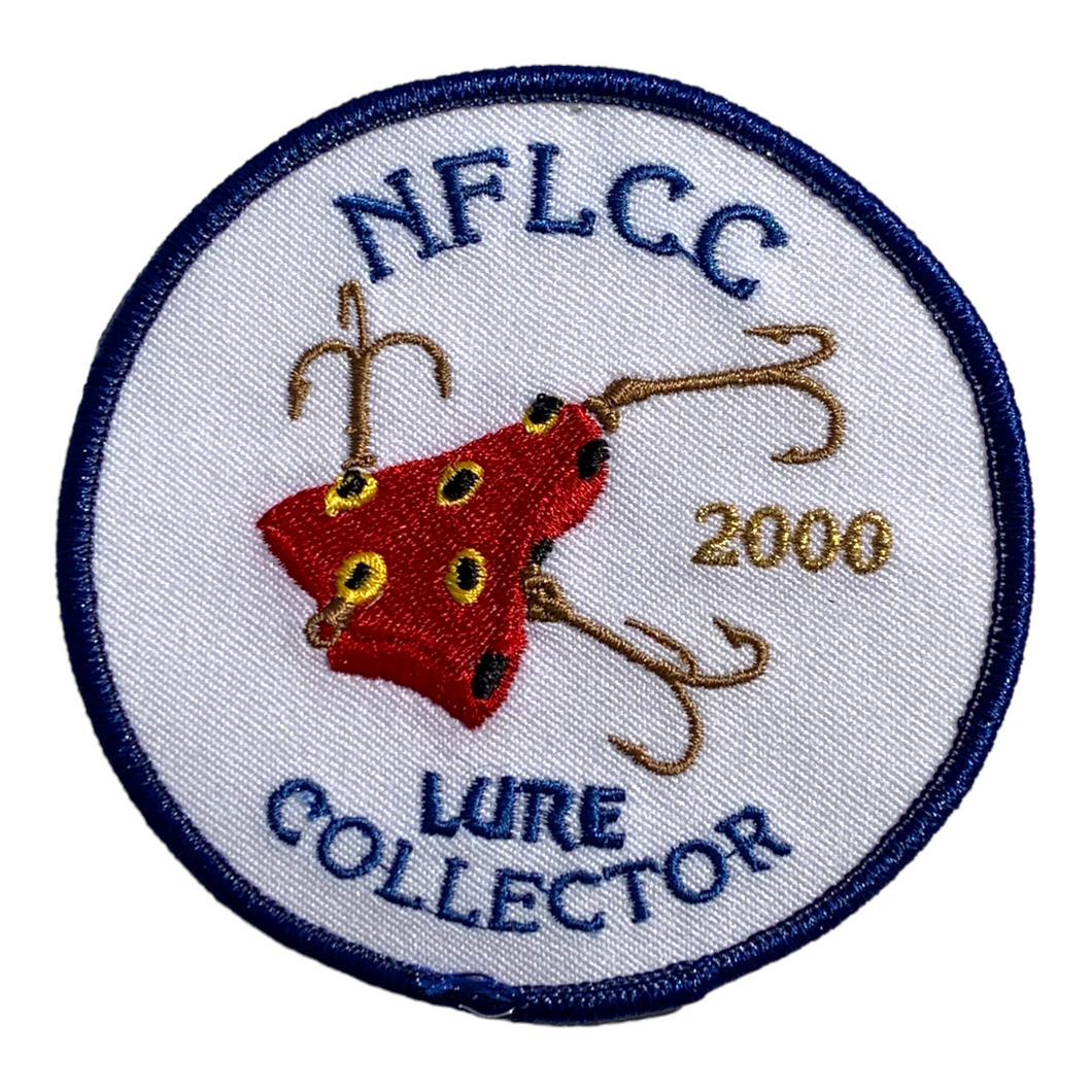 Front View of NATIONAL FISHING LURE COLLECTORS CLUB LURE COLLECTOR PATCH • 2000 HOWE'S VACUUM BAIT