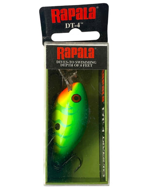 Front Box View of Rapala DT-4 Fishing Lure •  DT04 GTR GREEN TIGER • Dives To 4 Feet