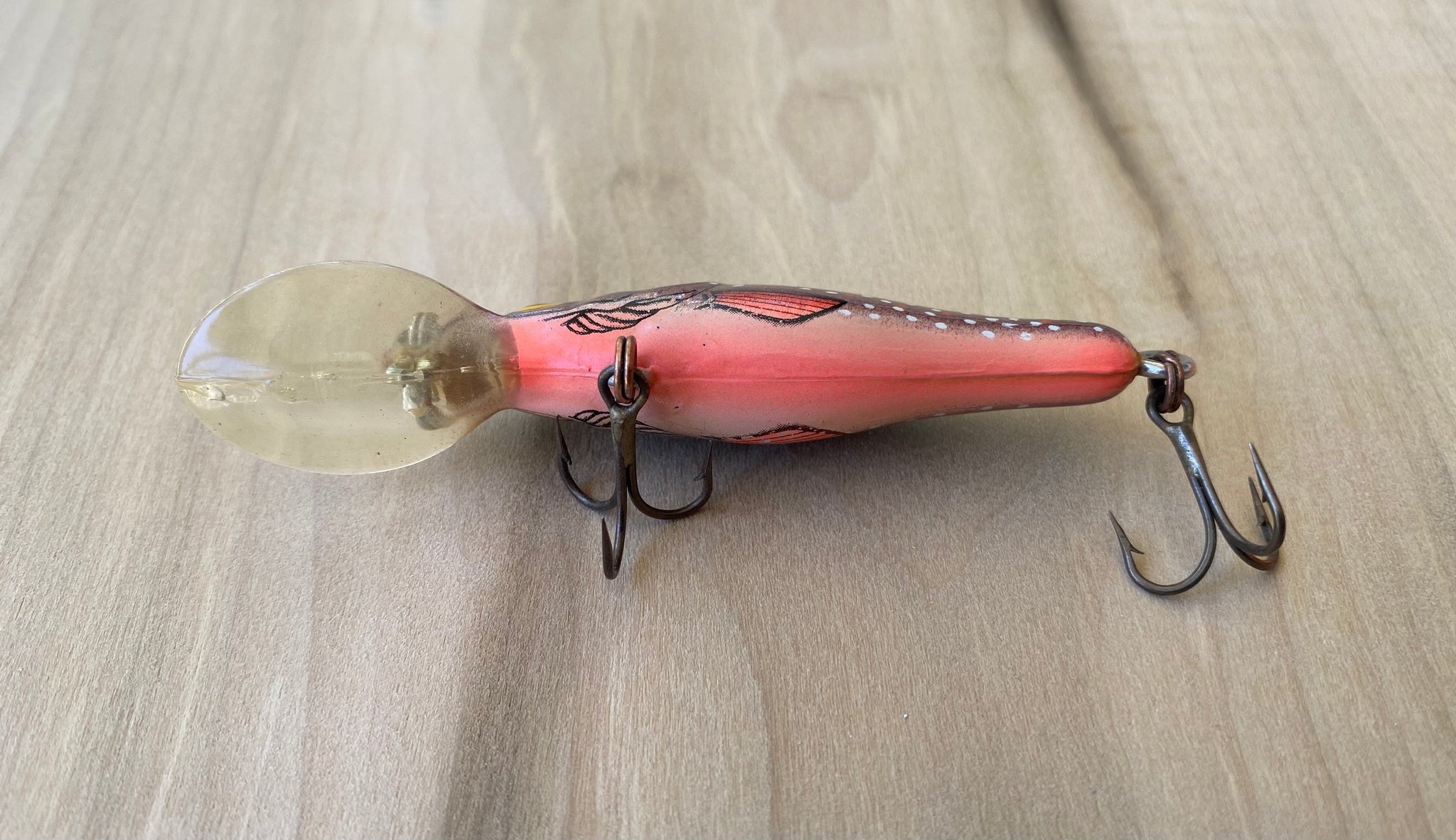 Vintage BOMBER BAIT COMPANY Smilin' Minnow Fishing Lure • BROWN TROUT –  Toad Tackle