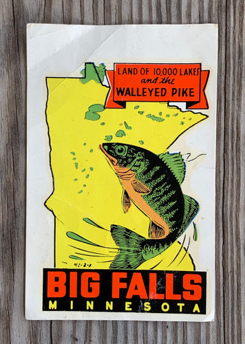 Big Falls, MN Old School Fishing Souvenir. Walleye Pike Retro Graphics.