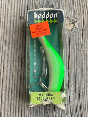 Cover Photo for HEDDON Phosphorescent MAGNUM TADPOLLY Fishing Lure in Original Vintage Heddon Geometric Box