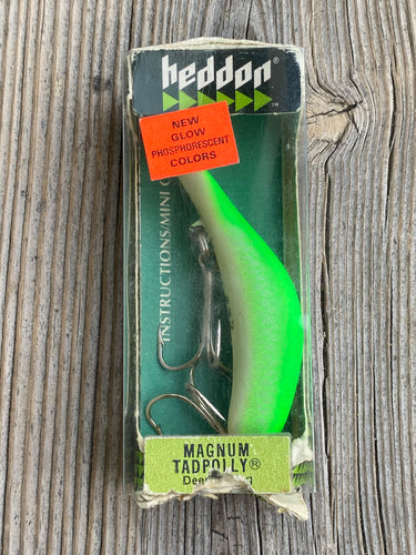 Cover Photo for HEDDON Phosphorescent MAGNUM TADPOLLY Fishing Lure in Original Vintage Heddon Geometric Box