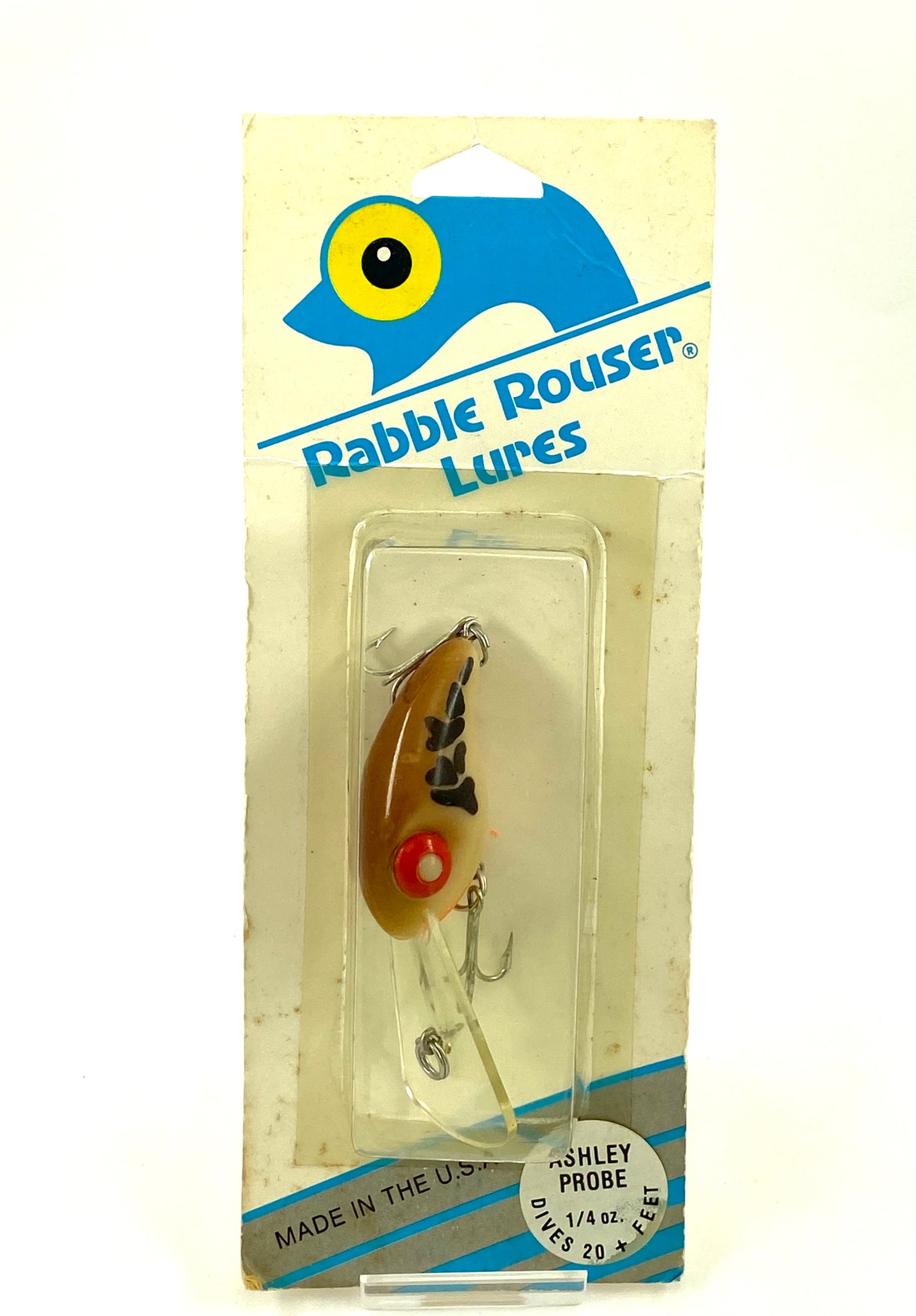 Vintage RABBLE ROUSER LURES ASHLEY PROBE Fishing Lure — BROWN w/ SPOTS & RED EYES