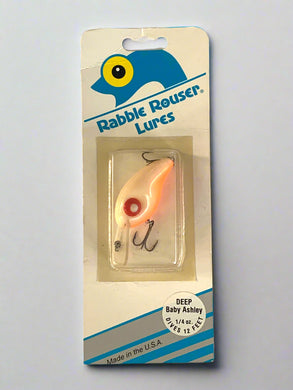 RABBLE ROUSER LURES DEEP BABY ASHLEY Fishing Lure in BONE. Vintage Crankbait for Largemouth and Smallmouth Bass.