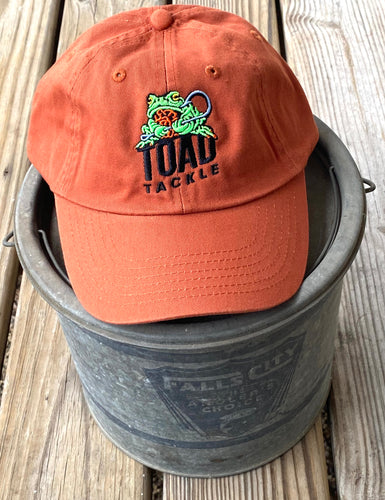 TOAD TACKLE Twill Baseball Hat w/ Adjustable Brass Closure. Great Fishing Hat for Dad or Grandpa!